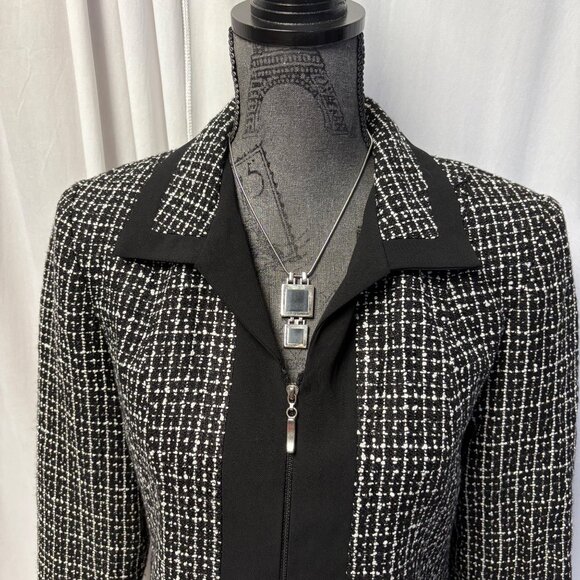 Danny & Nicole Womens Black White Tweed Zip Up Jacket Size 8 Office Evening - Picture 2 of 8